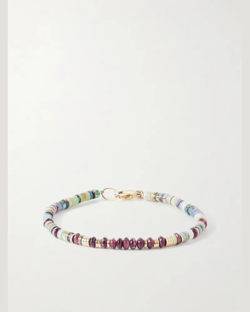 Peyote Bird Cadiz 14-Karat Gold, Opal and Oyster Shell Beaded Bracelet Multi