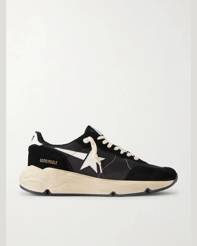 Golden Goose Running Sole Sneakers aus Veloursleder und Shell mit Lederbesatz Schwarz