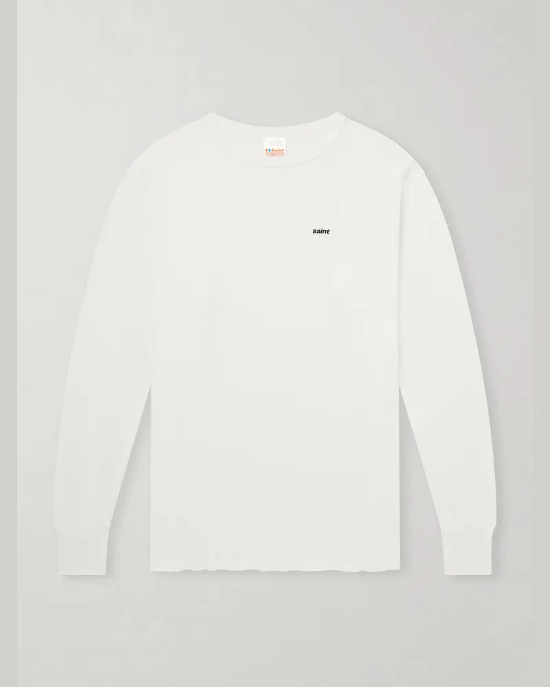 SAINT MXXXXXX Thermo-Oberteil aus Baumwolle in Wabenstrick mit Logostickerei Weiß