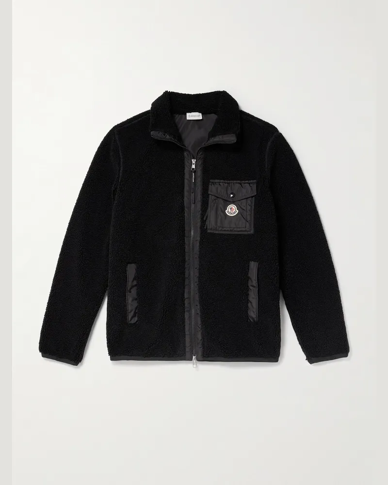 Moncler Jacke aus Fleece mit Nylon-Besatz und Logoapplikation Schwarz