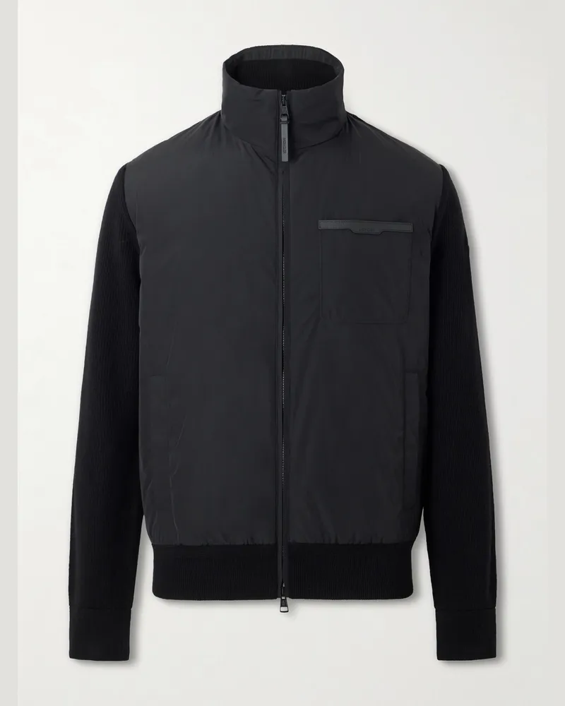 Moncler Leather-Trimmed Shell and Wool-Blend Full-Zip Cardigan Black