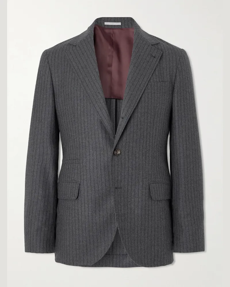Brunello Cucinelli Slim-Fit Pinstriped Wool-Felt Suit Jacket Gray