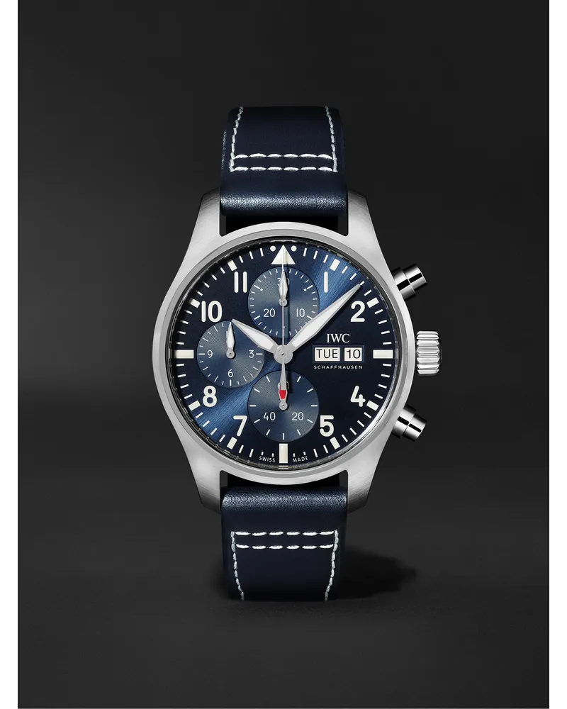 IWC Pilot'S Watch Chronograph 41 Mm Uhr Aus Edelstahl Mit Automatischem Aufzug Und Lederarmband Ref. Nr.: Iw388101 Blau