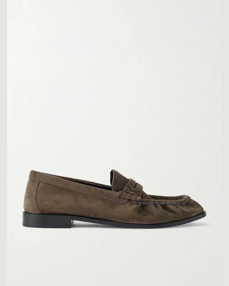 Saint Laurent Le Loafer Monogram Pennyloafers aus Veloursleder mit Logodetail Grau