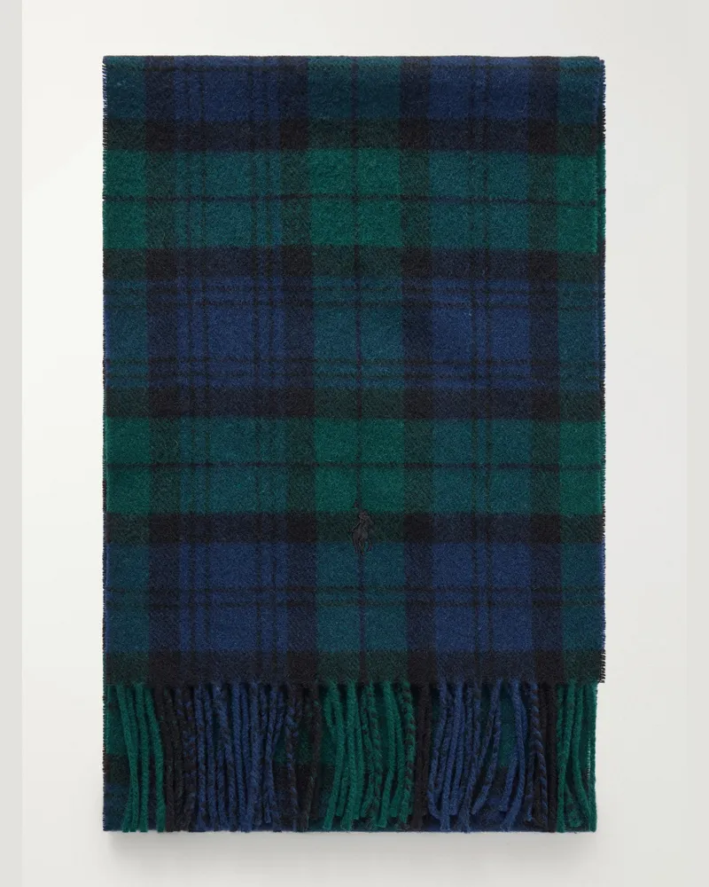 Ralph Lauren Fringed Logo-Embroidered Recycled Wool-Blend Scarf Green