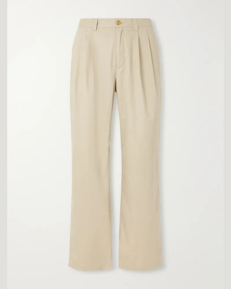 Aimé Leon Dore Straight-Leg Pleated Cotton Trousers Neutrals