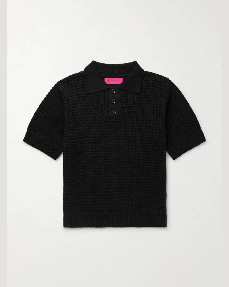 The Elder Statesman Nora Lite Waffle-Knit Cotton Polo Shirt Black