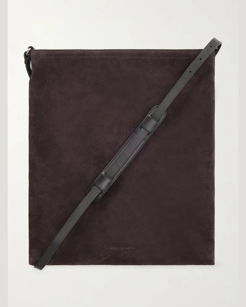 Dries van Noten Umhängetasche aus Canvas mit Lederbesatz Braun