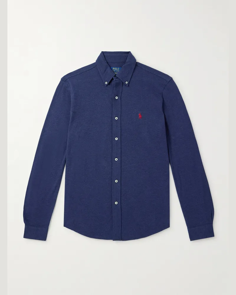 Ralph Lauren Hemd aus Baumwoll-Piqué mit Logostickerei Blau