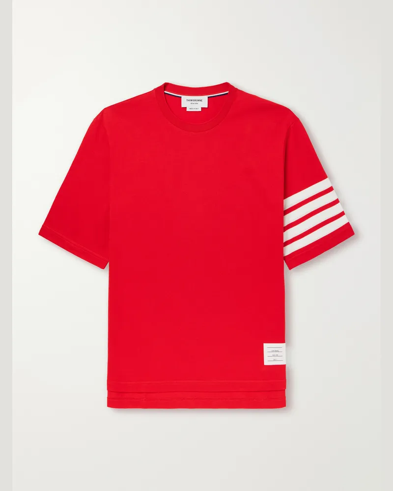 Thom Browne Logo-Appliquéd Striped Cotton-Jersey T-Shirt Red
