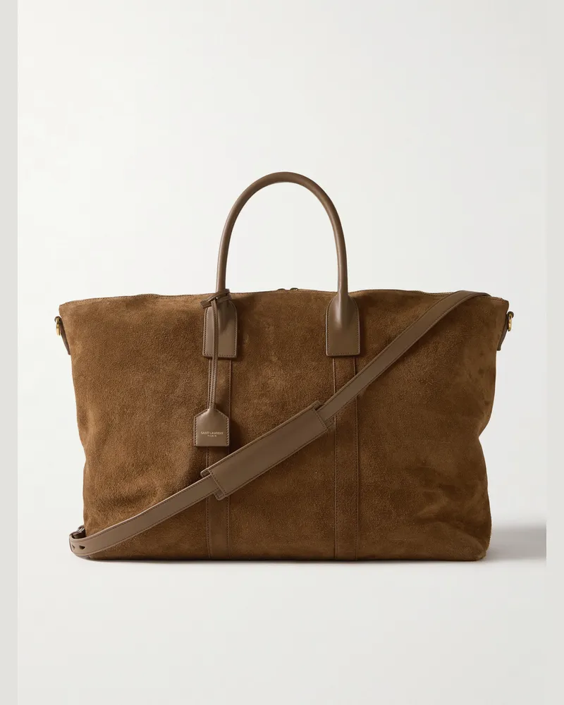 Saint Laurent Leather-Trimmed Suede Tote Bag Brown
