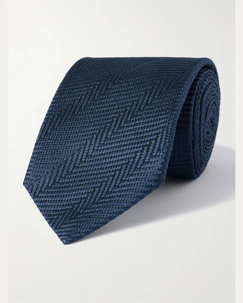 Brunello Cucinelli Krawatte aus Seide mit Fischgratmuster, 7,5 cm Blau