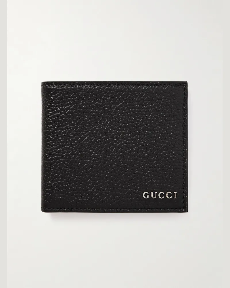 Gucci Aufklappbares Portemonnaie aus vollnarbigem Leder mit Logo Schwarz