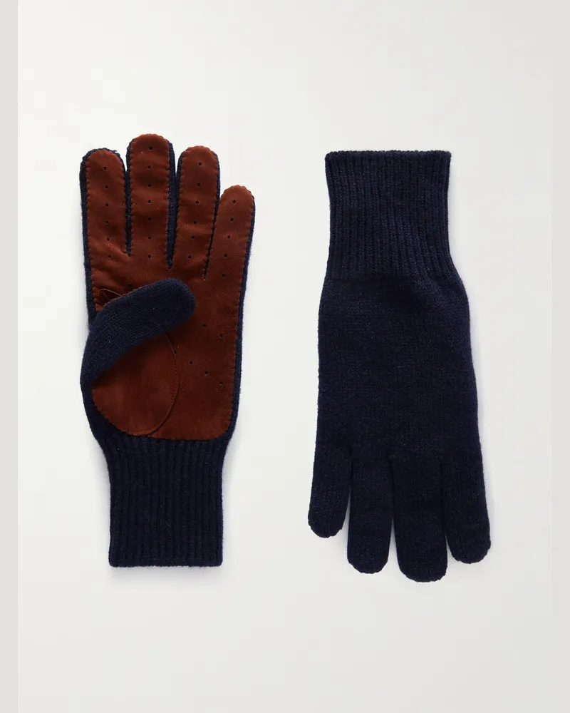 Brunello Cucinelli Handschuhe aus Kaschmir mit Velourslederbesatz Blau