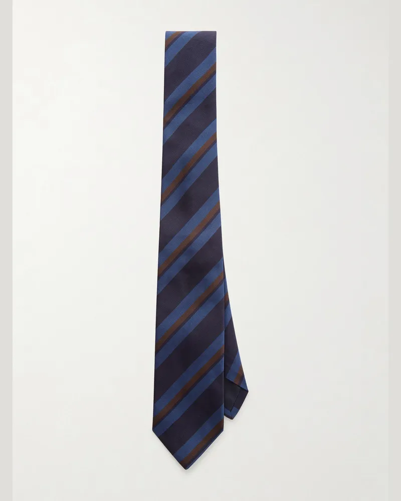 Drake's 8cm Striped Silk and Cotton-Blend Twill Tie Blue