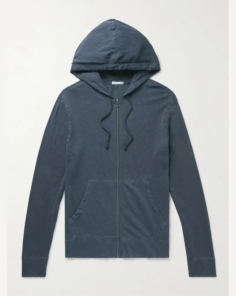 James Perse Loopback Supima Cotton-Jersey Zip-Up Hoodie Blue