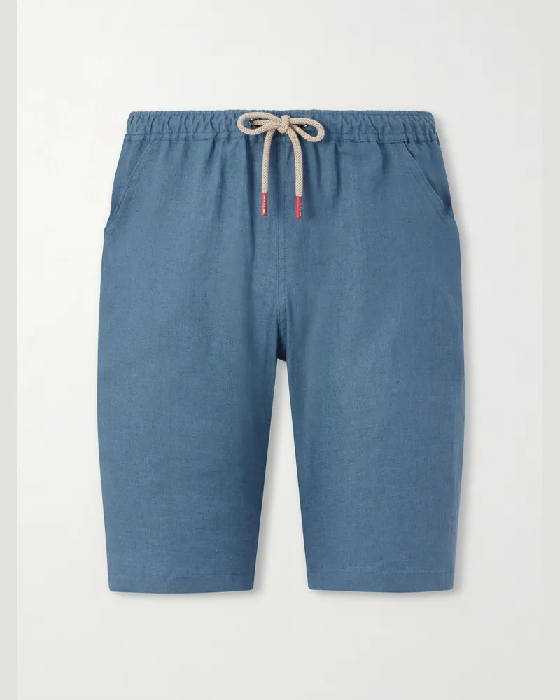 Kiton Drawstring Linen Shorts Blue