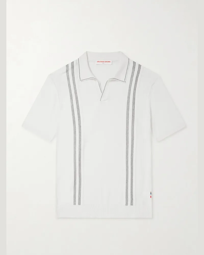 Orlebar Brown Horton Striped Silk and Cotton-Blend Polo Shirt Neutrals