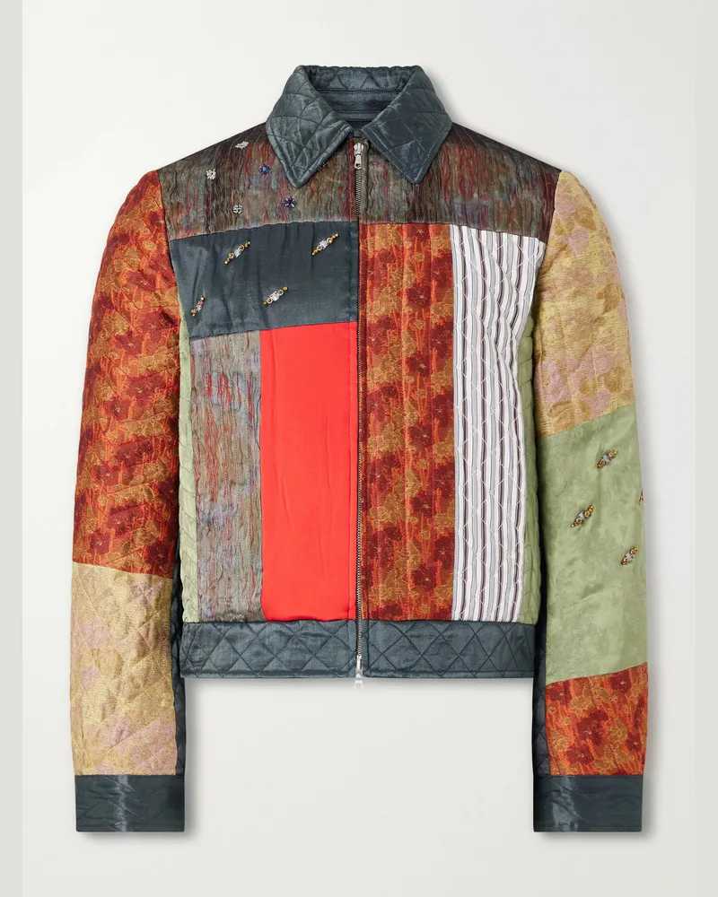 Dries van Noten Embellished Patchwork Canvas and Jacquard Blouson Jacket Multi