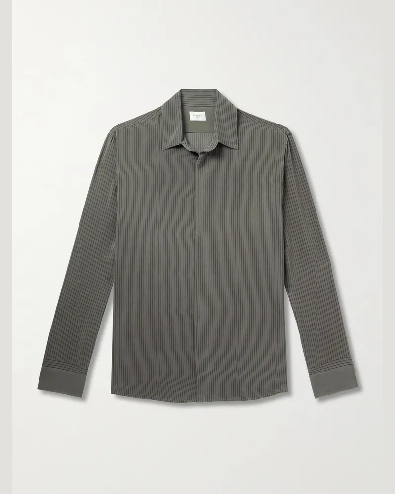 Saint Laurent Gestreiftes Hemd aus Seide Grau
