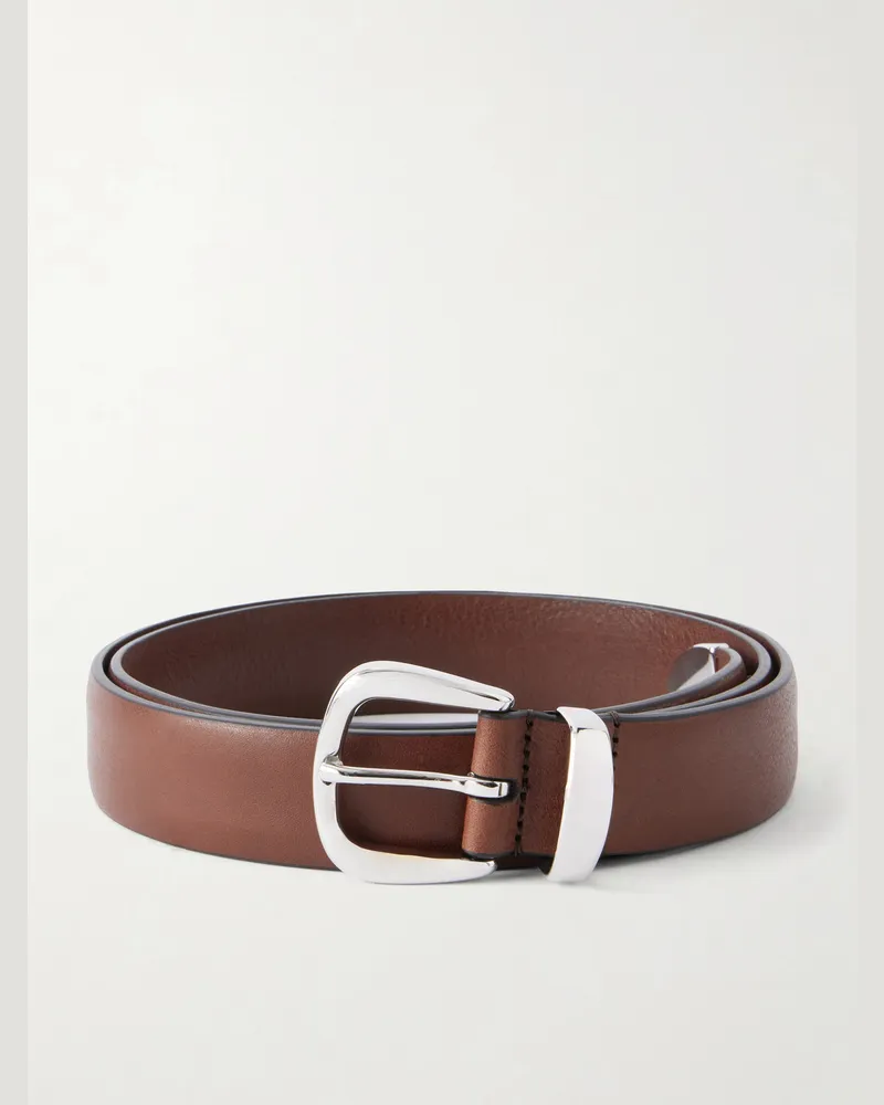 Anderson's 2cm Silver-Tone and Leather Belt Brown