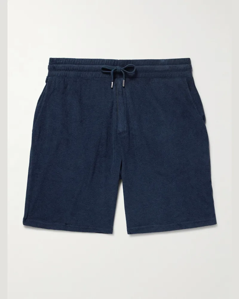 Frescobol Carioca Augusto Straight-Leg Cotton, Lyocell and Linen-Blend Terry Drawstring Shorts Blue