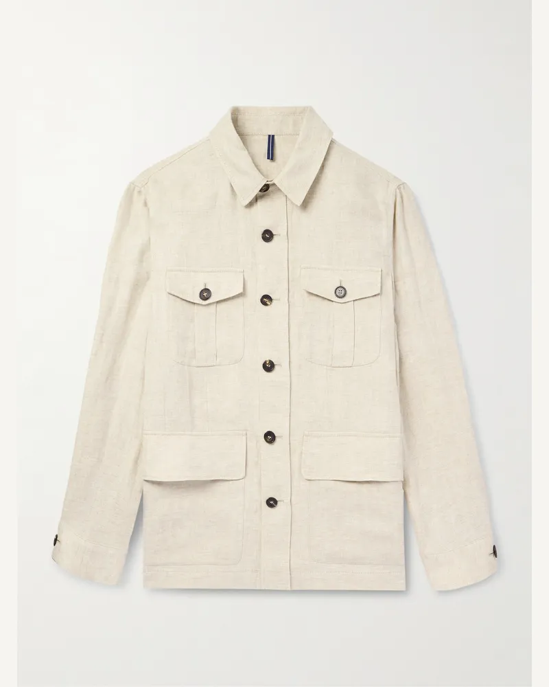 Incotex Venezia 1951 Hemdjacke aus Leinen mit Fischgratmuster Neutral