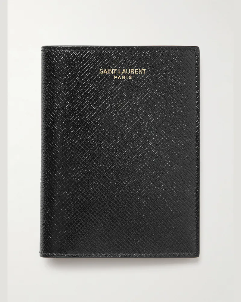 Saint Laurent Aufklappbares Portemonnaie aus upgecyceltem quergemasertem Leder Schwarz