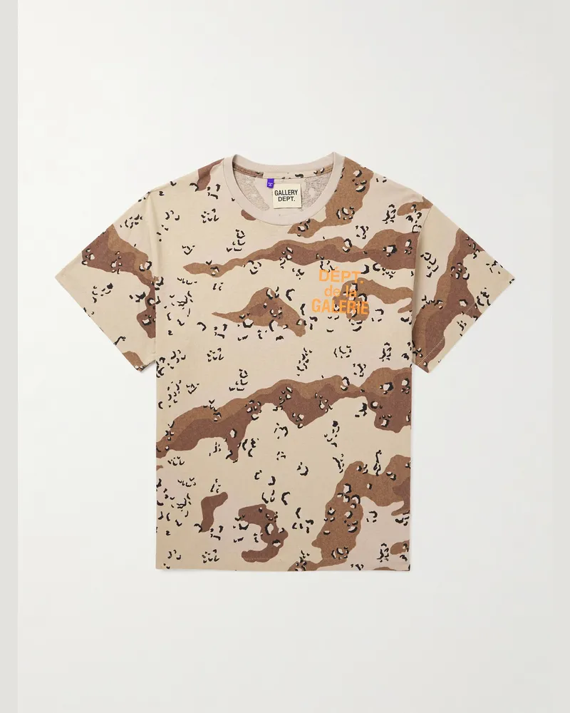 GALLERY DEPT. Logo-Print Camouflage-Print Cotton-Jersey T-Shirt Neutrals
