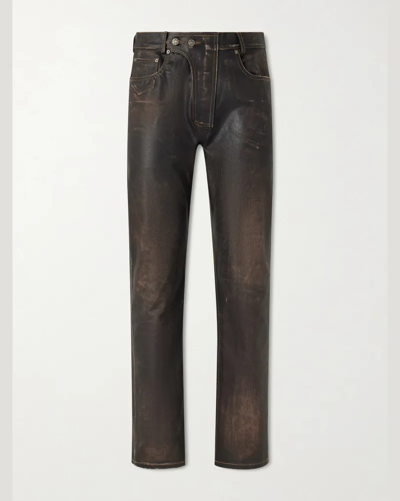FourTwoFour on Fairfax Moto Straight-Leg Leather Trousers Brown