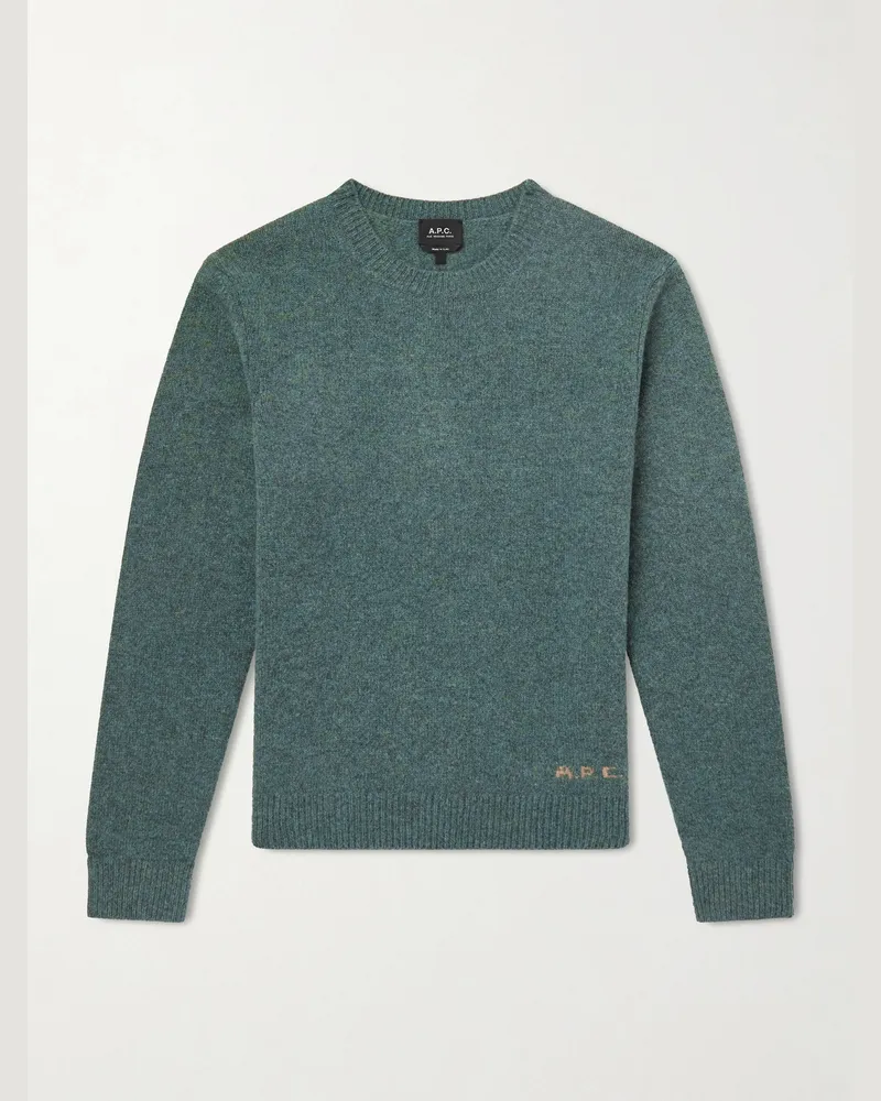 A.P.C. Edmond Logo-Intarsia Wool Sweater Green