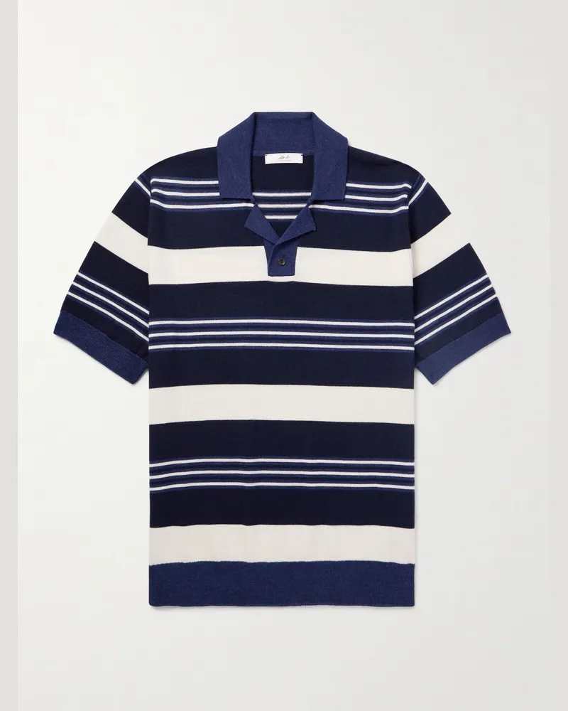 MR P. Gestreiftes Polohemd aus Merinowolle mit Reverskragen Blau