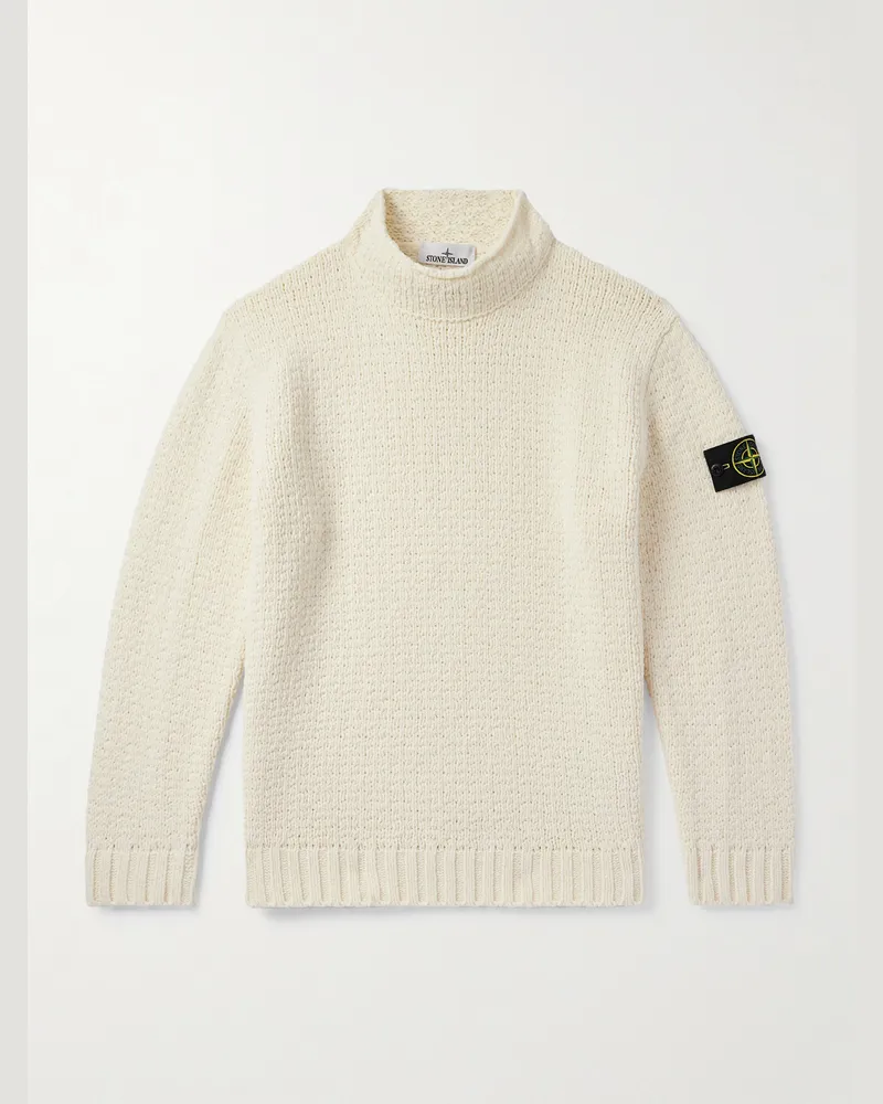 Stone Island Pullover aus Baumwoll-Chenille mit Stehkragen und Logoapplikation Neutral