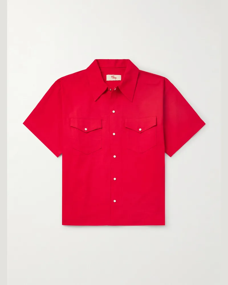 Cherry Los Angeles Embroidered Cotton-Twill Shirt Red
