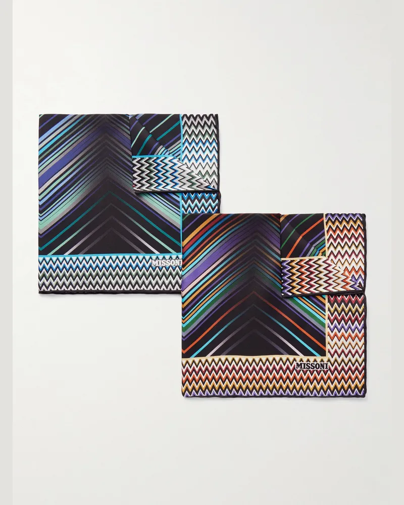 Missoni Set of Two Printed Silk-Twill Pocket Squares Multi