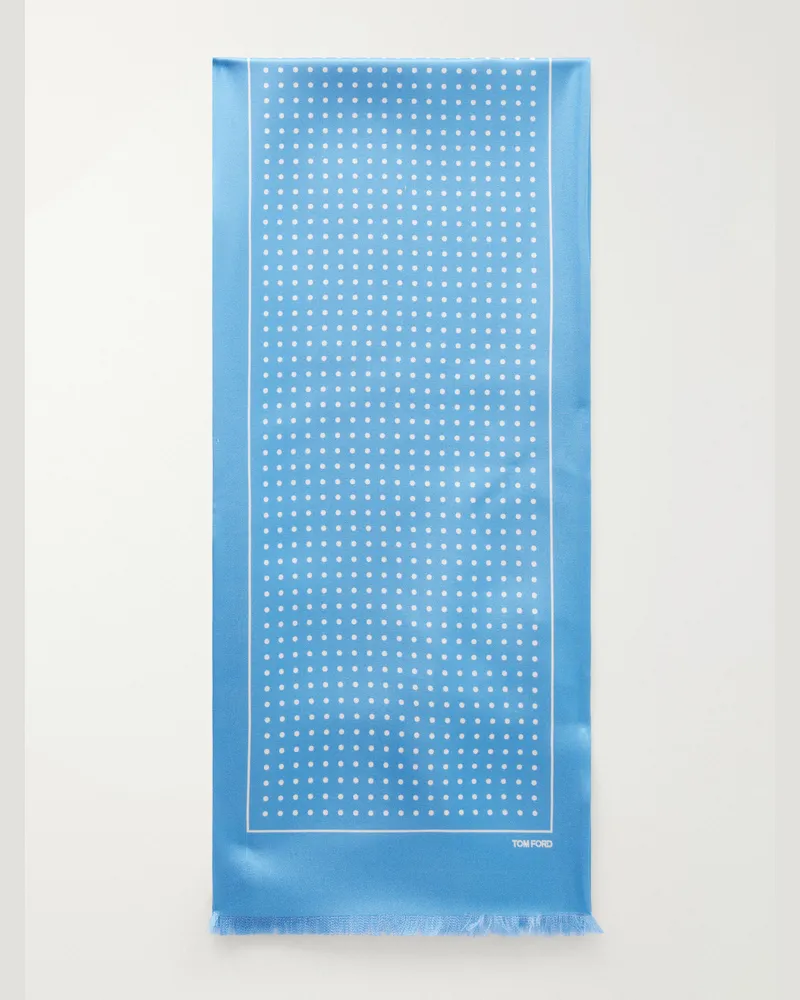 Tom Ford Polka-Dot Silk-Satin Scarf Blue