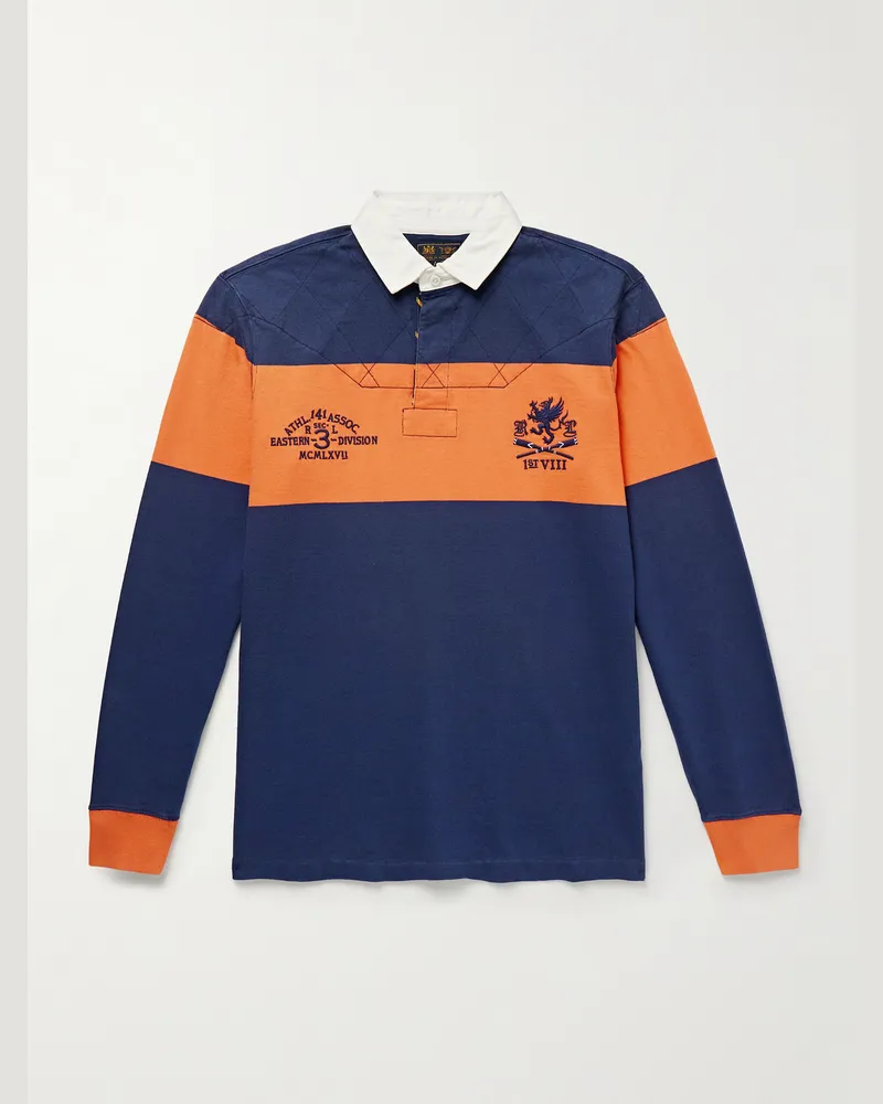 Ralph Lauren Oberteil aus Baumwoll-Jersey mit Streifen, Polokragen und Stickerei Blau