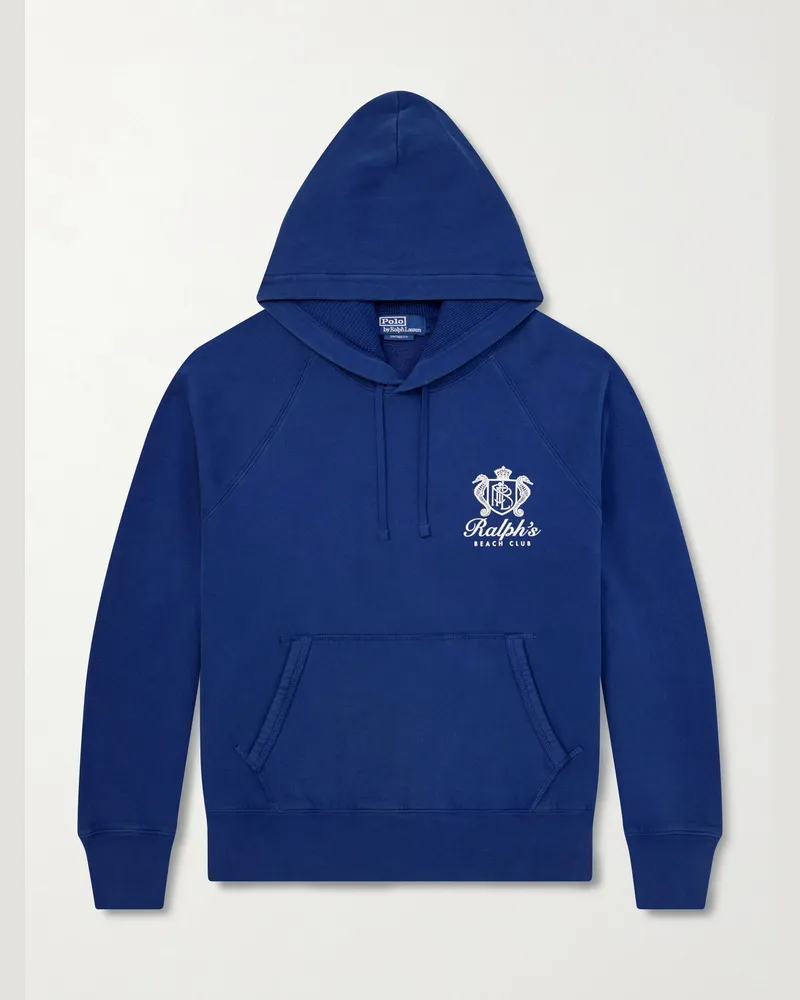 Ralph Lauren Logo-Print Cotton-Blend Jersey Hoodie Blue