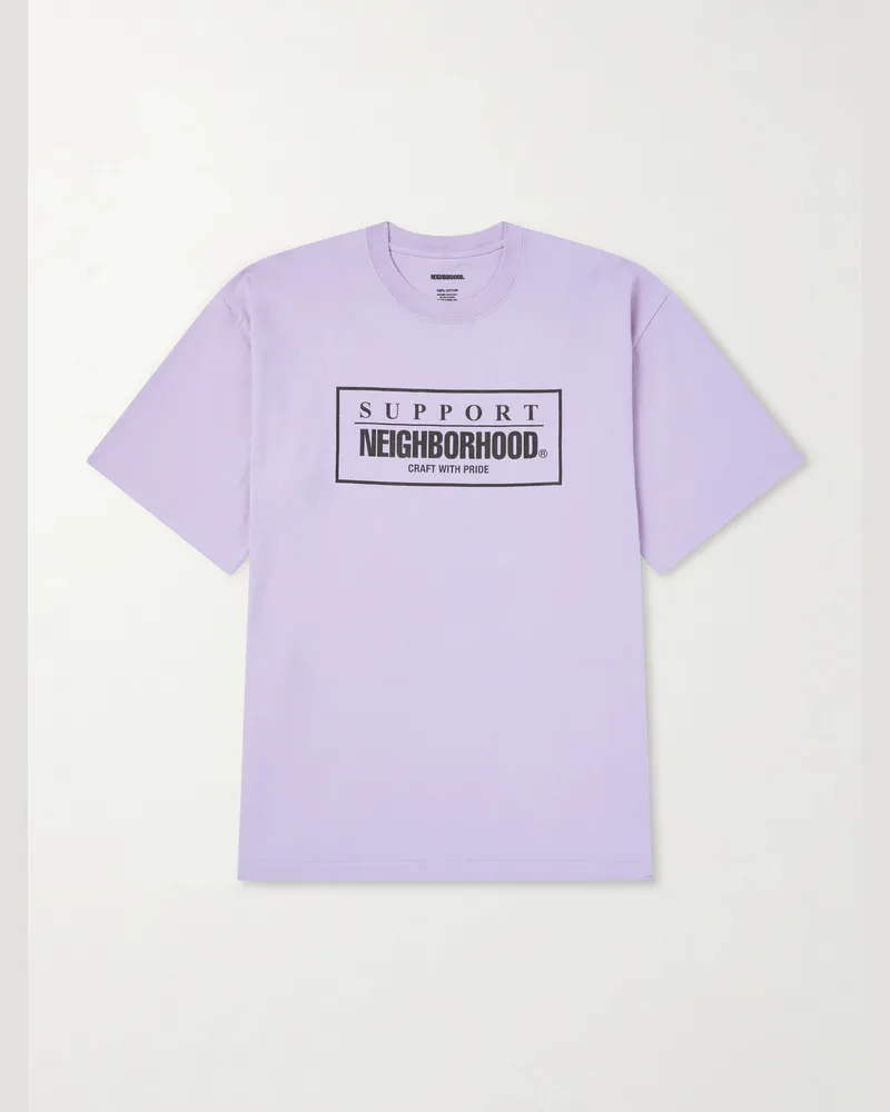 Neighborhood Logo-Print Cotton-Jersey T-Shirt Purple