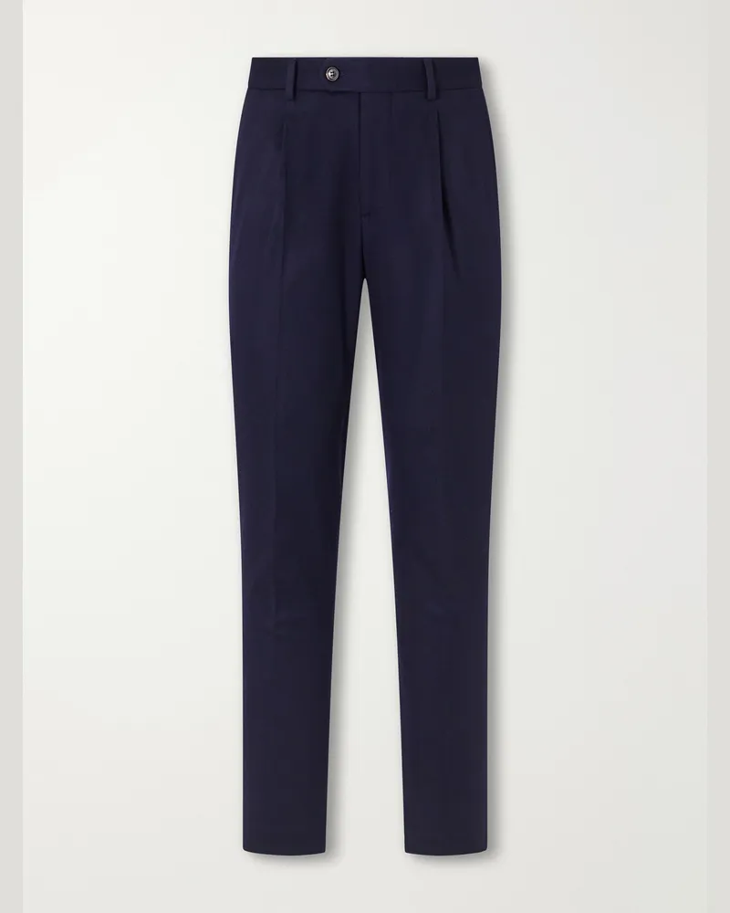 Brunello Cucinelli Straight-Leg Pleated Wool-Flannel Suit Trousers Blue