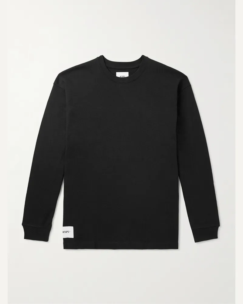 WTAPS Sign Logo-Appliquéd Cotton-Jersey T-Shirt Black