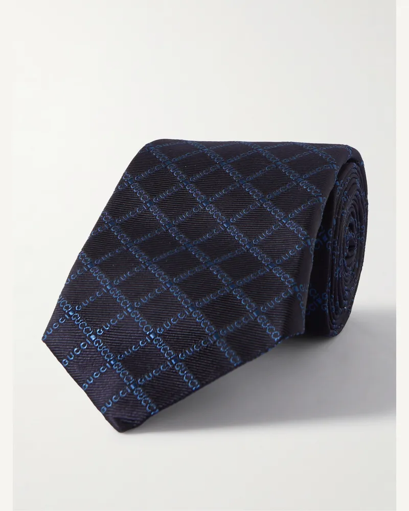 Gucci Krawatte aus Seiden-Twill mit Jacquard-Logomuster, 7 cm Blau