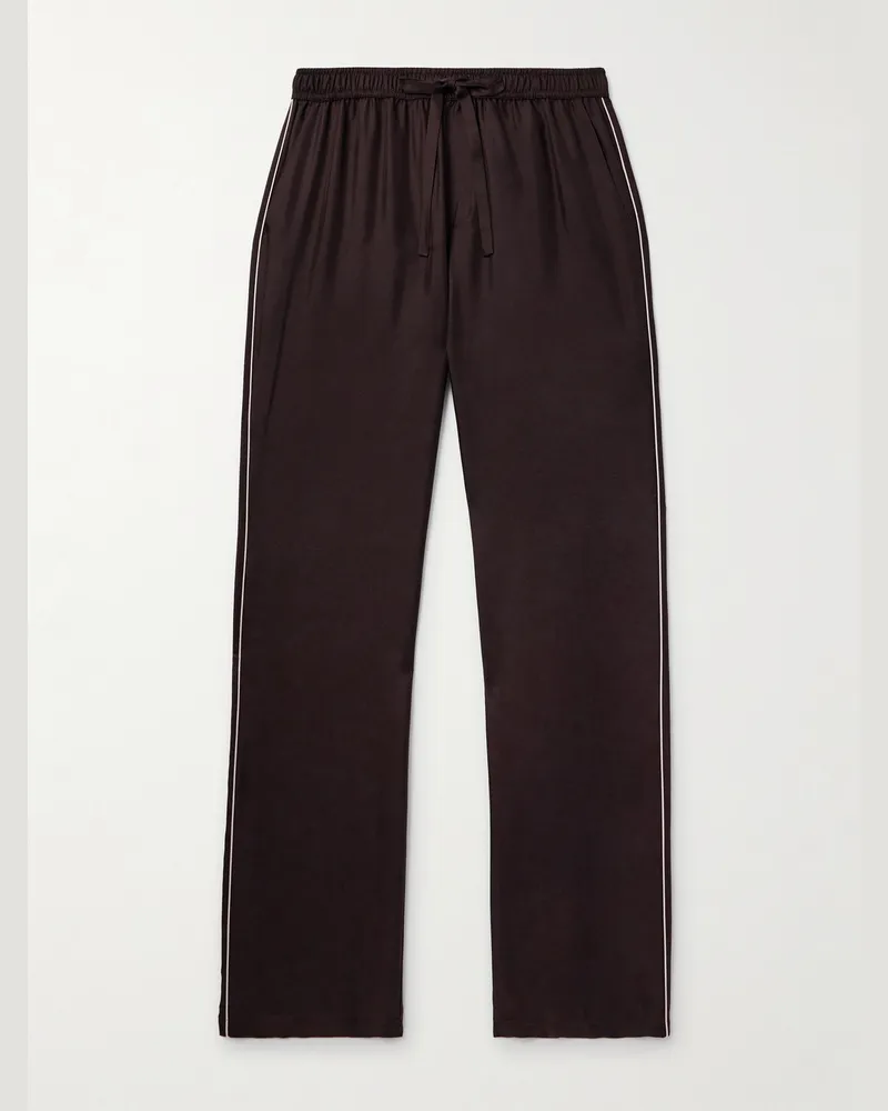 Dolce & Gabbana Pyjama-Hose aus Seiden-Twill mit Logostickerei Braun
