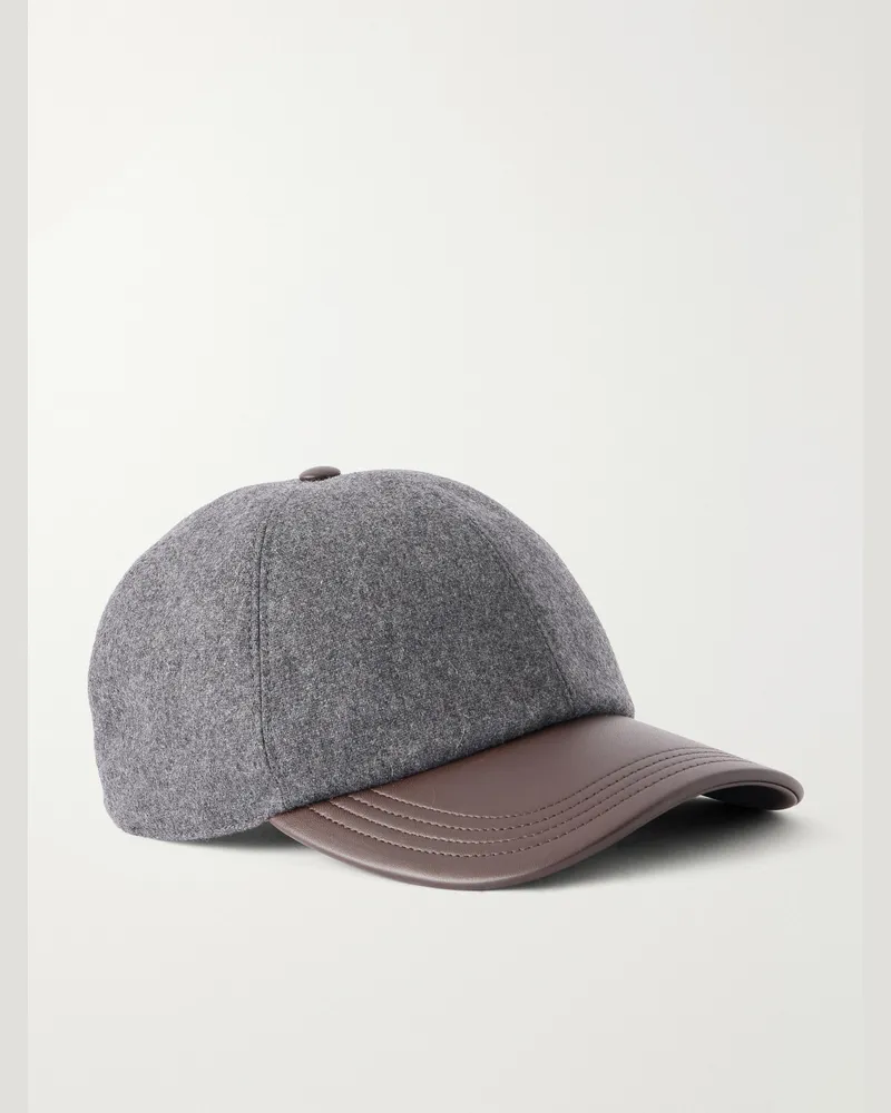 Berluti Leather-trimmed cashmere-blend hat Gray