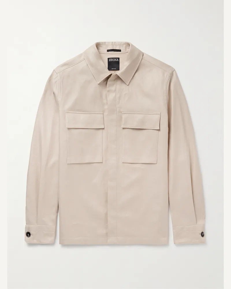 Ermenegildo Zegna Linen-Twill Overshirt Neutrals