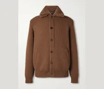 Bouclé-Trimmed Ribbed Cashmere Cardigan