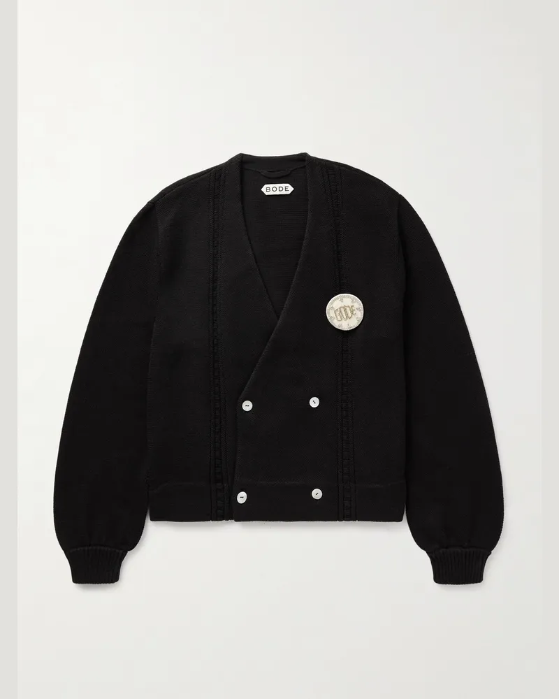 BODE Doppelreihiger Cardigan aus Baumwolle mit Logoapplikation Schwarz