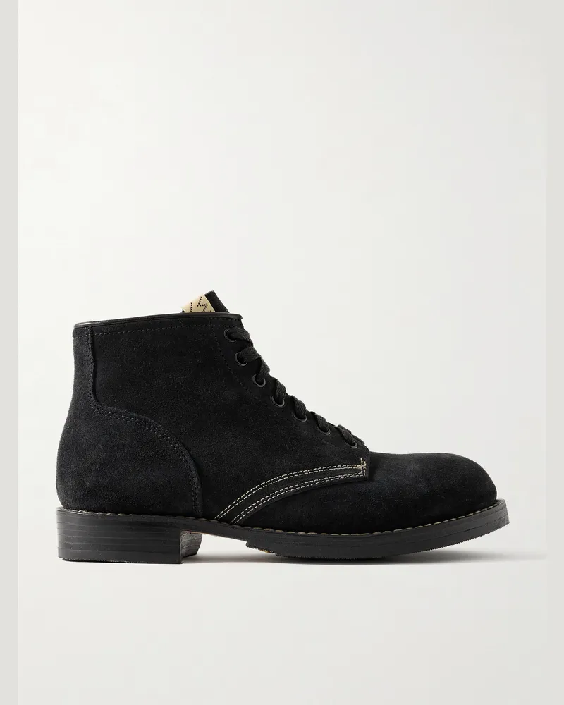 Visvim Brigadier-Folk Schnürstiefel aus Veloursleder mit Lederbesatz Schwarz