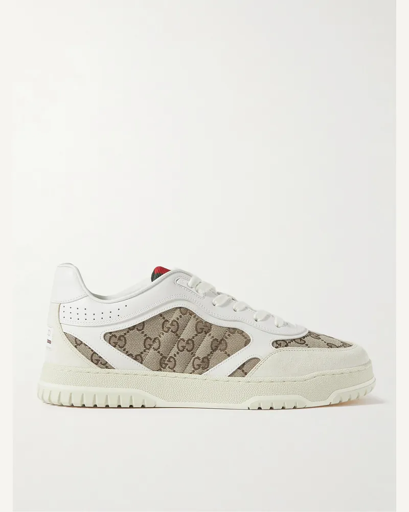 Gucci Re-Web Suede and Webbing-Trimmed Canvas and Leather Sneakers Neutrals