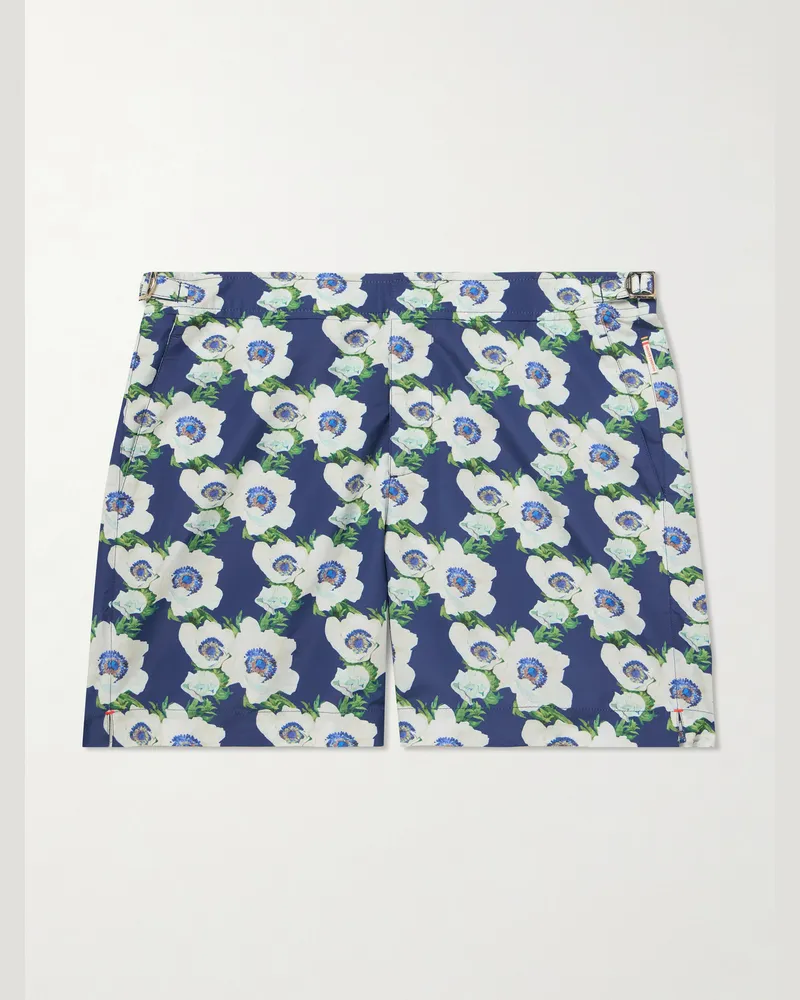 Orlebar Brown Bulldog gerade geschnittene mittellange Badeshorts aus recyceltem Material mit Blumenprint Blau